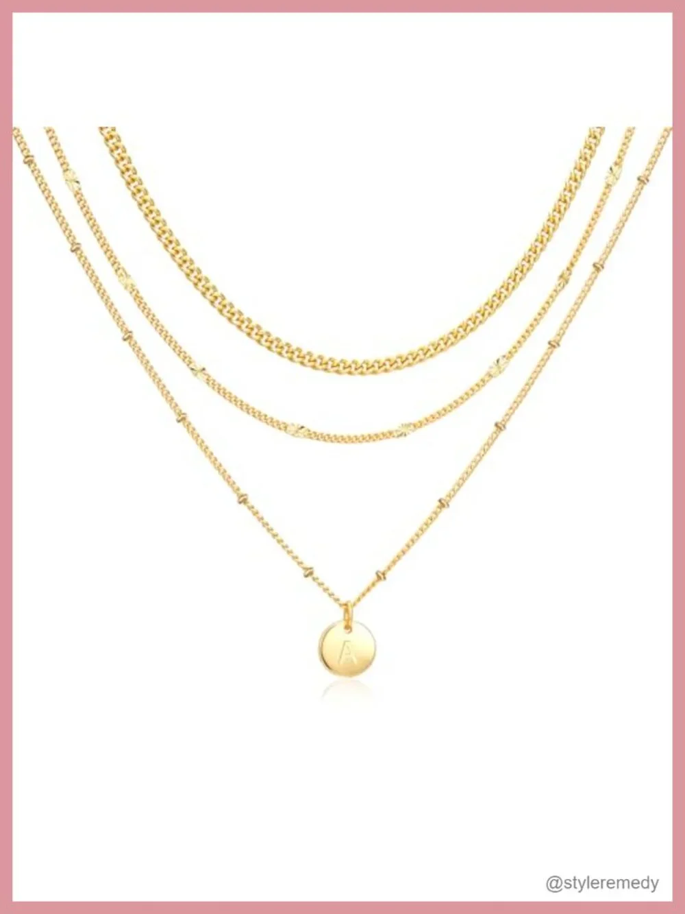3PCS Layered Initial Necklace 14K Gold Plated Sterling Silver Stack Necklace